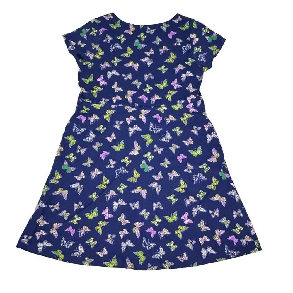 Lands End 6X Blue Butterfly Print Dress